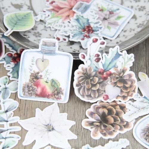 Christmas Decorative Scrapbooking DIY Flower Bottle Bullet Journal Sticker for Laptop Computer Gift Hydro Flask Cup Mug Decals