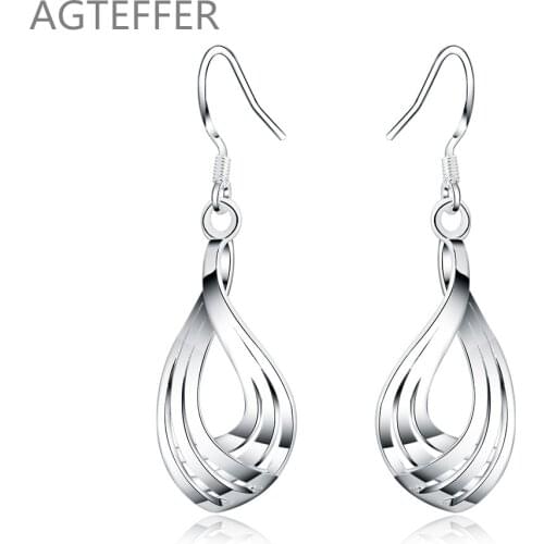 AGTEFFER 925 Sterling Silver Third line Water Drops Earrings For Women Best Gift Wedding Engagement Party Jewelry