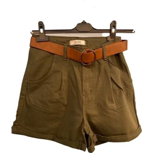 TURNUP WITH BELT SHORTS-HAKİ