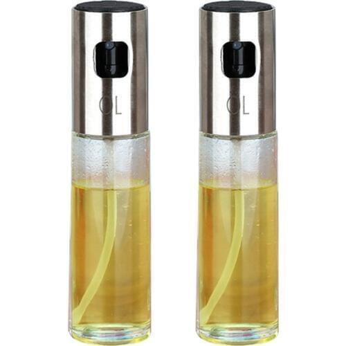2PCS/Set Glass Oil Spray Bottle Pump Kitchen Olive Oil Sprayer Stainless Steel Oil Pot Bottle Oil Dispenser Gadget Cooking Tools