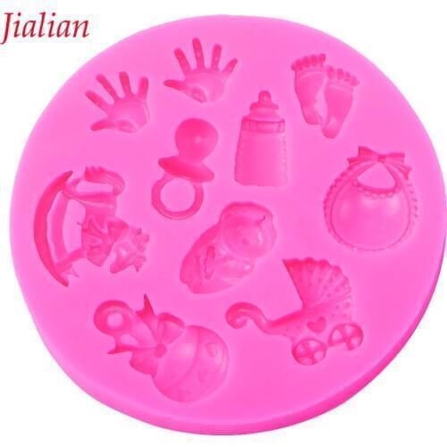 Baby Shower Party stroller hand bottle Trojan Shape 3D fondant cake silicone mold kitchen candy cupcake decoration tools F0300