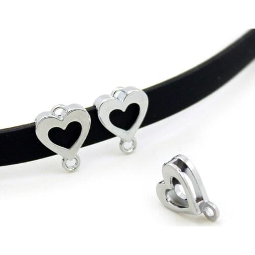20pcs/lot Internal Dia 8mm Slide Charm Heart DIY Accessories fit 8mm wide belt pet collar