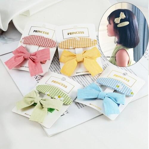 Gifts Solid Colors Bowknot Hair Clip Accessories 2Pcs/Set Lovely Daisy Plaid Duckbill Hairpin Sweet Princess Baby Headdress Gift