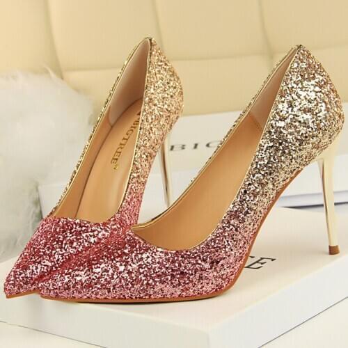 2021 Women 9cm High Heels Sexy Glitter Bling Scarpins Red Pumps Stiletto Wedding Bridal Gold Silver Valentine Party Dress Shoes