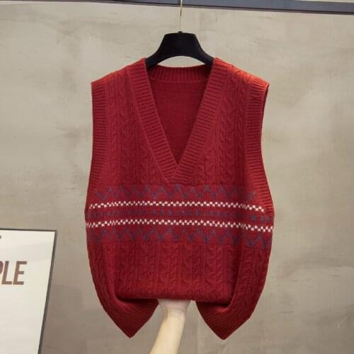 V-neck knitted vest for womens 2021 spring and autumn new loose and lazy style top with vest sweater and shoulder