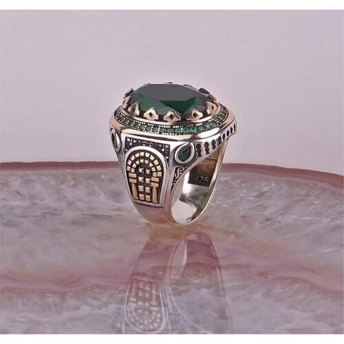Green Glass Stone 925 Sterling 925 K Silver Ring