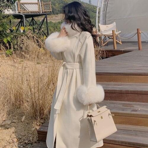 Hstar Temperament Removable Fur Collar Hepburn Style Woolen Coat Women 2021 New Loose Casual Mid-length Winter Woolen Jacket