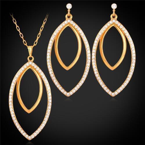 Gold Color Austrian Rhinestone Necklace Pendant Earrings Jewelry Set Fashion Jewelry Set Gift For Women MGC PE6511