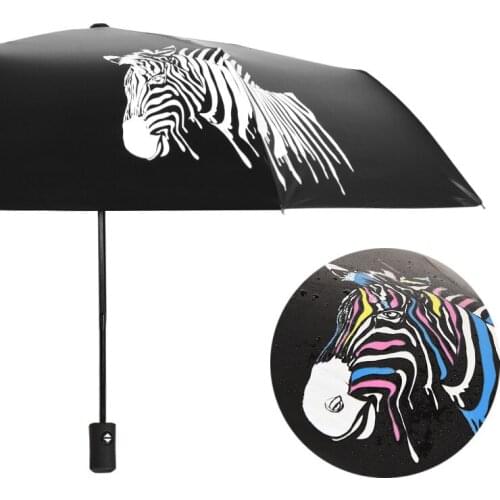 Creative Color Changing Zebr Pattern Folding Rainy Umbrella Automatic Anti-UV Rainproof Sun Protection Parasol Umbrellas Female