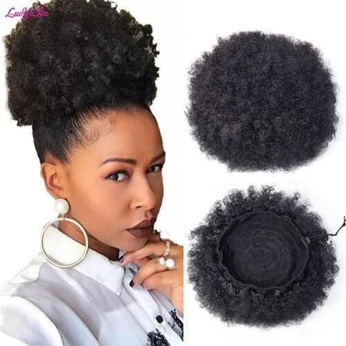 10inch Afro Puff Synthetic Hair Buns Chignon Hairpiece For Women Wig Drawstring Ponytail Kinky Curly Clip In Extensions LUOYUDU