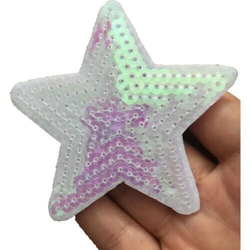 10pcs/lot 7.5 x 5cm Pink Stars Sequined Iron on Sew on Patches for Jackets Hats Small Sequins Star Applique DIY Sewing Patch