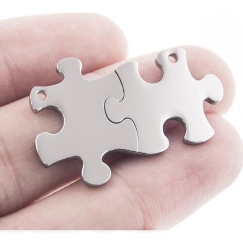 100% Stainless Steel Jigsaw Puzzle Charm Pendant For Jewelry Making Blank Metal Tag mirror Polished Wholesale 100pair