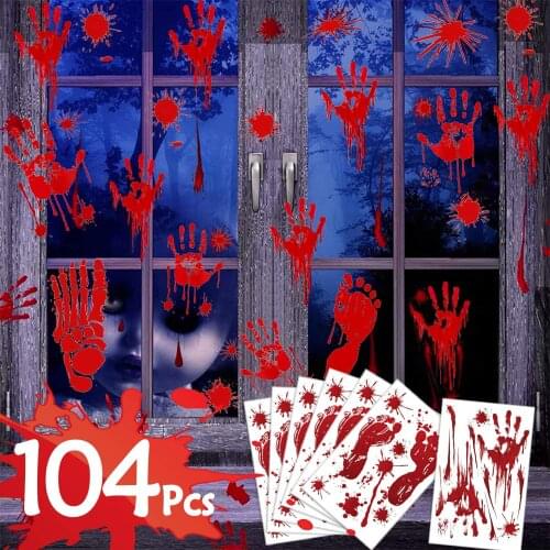 104 Pcs Scary Halloween Decoration Indoor Scary Bloody Decorations Indoor, Window Decals Wall Sticker Floor Clings, Handprint De