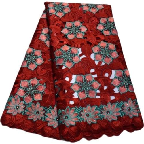 2021 new design wine red African lace wedding fabric with stones high quality swiss voile fabric wholesale -N88200