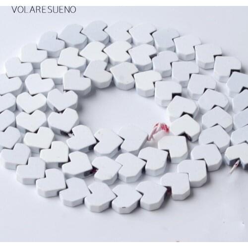 8mm White Hematite Stone Natural Stone Rubber Love Heart Shape Beads For Jewelry Making Space Loose Beads Diy Bracelet 15inches