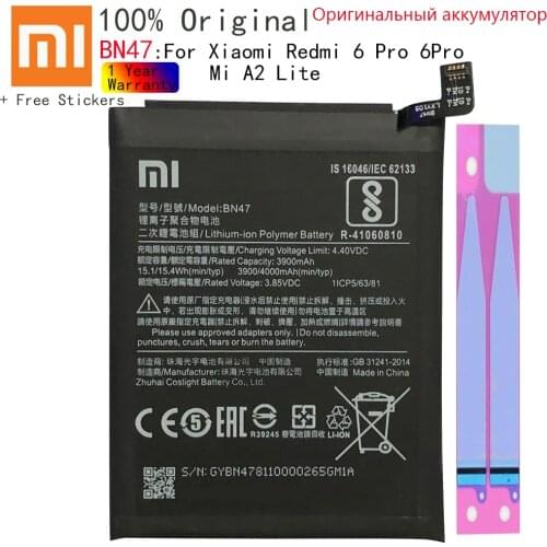 Xiao Mi Original Phone Battery BN47 for Xiaomi Redmi 6 Pro / Mi A2 Lite 4000mAh High Quality Replacement Battery