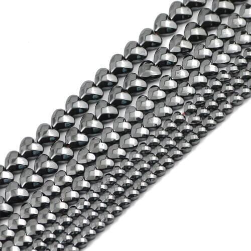 JHNBY Faceted Peach heart Black Hematite Natural Stone 4/6/8mm DIY spacer Loose beads for Jewelry bracelets Making accessories