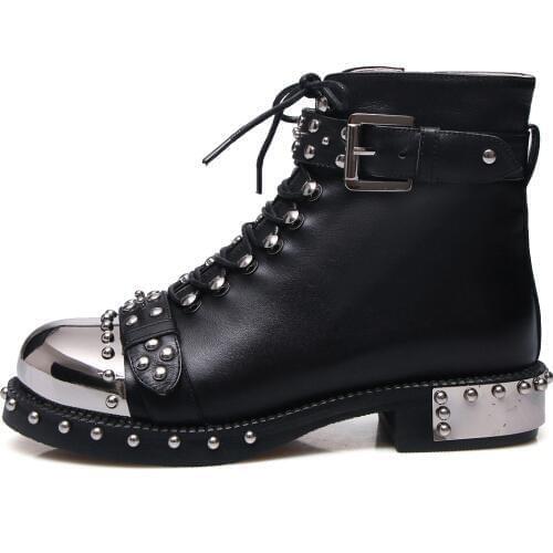 Carole Levy Summer Women Riding Shoes in Rivets Studded Cool Motorcycle Boots with Tied Lace up Mid High Heel Shoes White Black