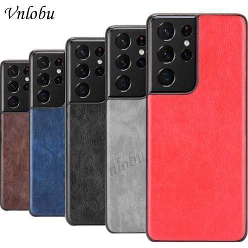 Lychee Grain PU Leather Phone Case For Samsung S21 Ultra S20 Plus Case Hard Plastic Back Cover For Samsung A02S A32 A52 A72 A12