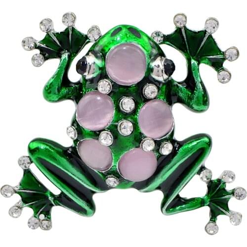 CINDY XIANG Green Enamel Pins And Rhinestone Frog Brooch for Men Cute Animal Opal Brooches Vintage Party Jewelry Accessories