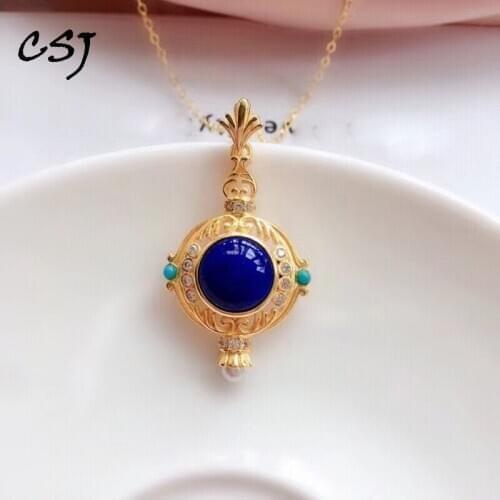 CSJ Natural Lapis Lazuli Pendant Sterling 925 Silver Turquoise Pearl Fine Jewelry Necklace For Women Wedding Party Gift