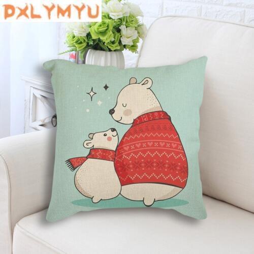 Nordic Decorative Cushion Cartoon Animal Pillow for Sofa Bear Family Love Quotes Print Pillowcase Throw Pillow Home Decor