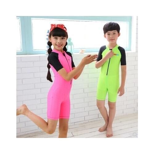 Chilren One Piece Professional SwimSuit Rushguard Kids Girl UPF50+ UV Protection Swimwear Front Zipper Beach Wear Bathing Suits