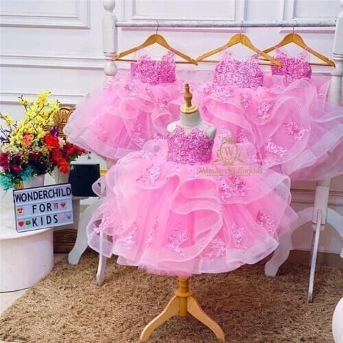 Kids Girls Princess Pink Dress Birthday Party Tutu Dresses Baby Girl Clothes Long Dress Birthday Party Pageant Gowns Custom