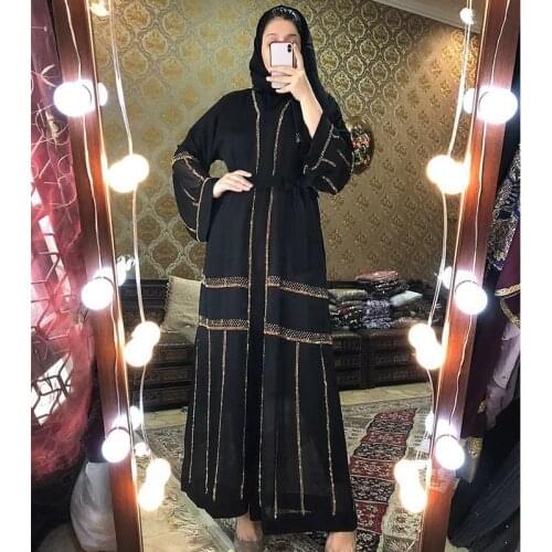 DOIB Beaded Sequins African Dresses Women Mesh Patchwork Hot Drill Muslim Robe Dashiki Abaya Dubai Robe With Headscraft