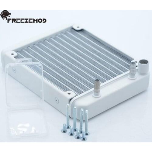 FREEZEMOD White 12CM Aluminum Radiator 27mm Thickness 120mm Installation Tube Connector Port Water Cooler HeatSink Watercooling