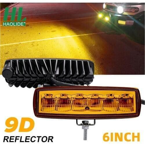 HAOLIDE Fog Work Light 6 Inch Yellow Motorcycle Light 2 Pcs Light Bar Spot Lamp Offroad Driving Fog 4WD SUV UTE Truck