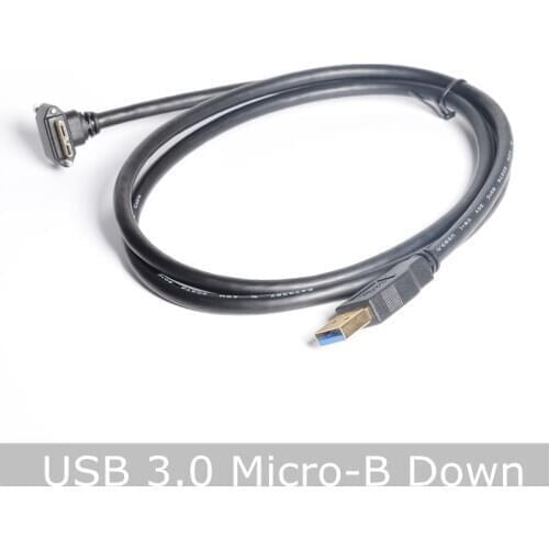 USB 3.0 Micro B Cable, 30cm USB 3.0 A Male to Micro B Male 90 Degree Down Angle with Dual Screw Locking Data Sync and Charging