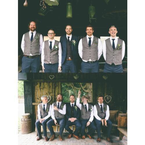 Country Wedding Gray Wool Herringbone Tweed Vests Custom Made Groom Vest Slim Fit Mens Suit Vest Prom Wedding Waistcoat Plus Siz