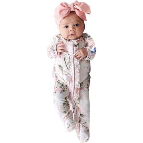 Newborn Infant Baby Girl Boy Footed Sleeper Romper Headband Clothes Outfits Autumn Infant Jumpsuits Childrens Overalls Outfits