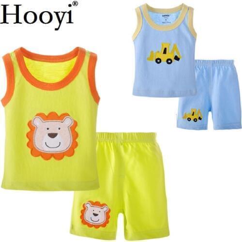 Hooyi Baby Boy Clothes Sets Lion Digger Cartoon Newborn Clothing Suit Sleeveless T-Shirts Panties 0-3 Years Infant Tank Top Pant