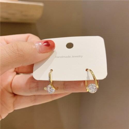 Korean new design fashion jewelry exquisite small round zircon cross hoop earrings elegant womens daily all-match earrings