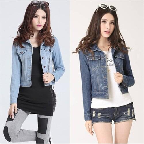 2019 Plus Size 4XL Short Denim Jackets Women Basic Jeans Jacket Casual Slim Long Sleeve Jaqueta Jeans Coat Female Outerwear 1080