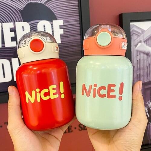 Small Portable Vacuum Stainless Dteel Thermos Cup Simplicity Creative Couples Straw Cup Leakproof Outdoor Student Water Bottle