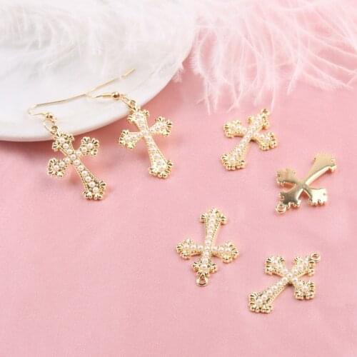 10pcs/pack 20*30mm Cross Metal Pearl Cross Golden Charms Pendant For Earring Bracelet DIY handmade