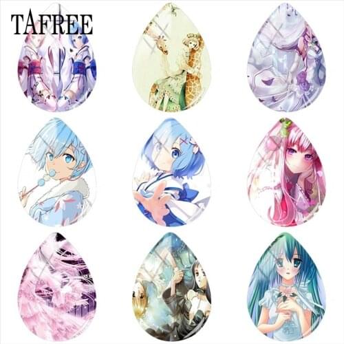 TAFREE Cartoon Cute Anime Girl Picture18x25mm Teardrop Shape Glass Cabochon Earrings Necklace Making Findings