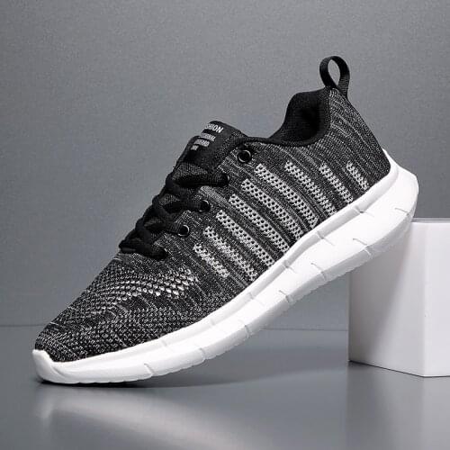 Mens Summer Casual Shoes Light Running Shoes Breathable Sports Shoes Flying Knit Fashion Walking Shoes Large Size Man Sneaker
