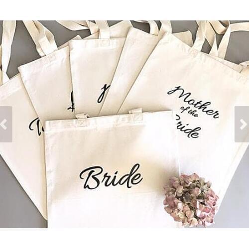 Set of 6 Thank you bridesmaid tote bags Personalized text Champagne Party wedding gift Bags Bachelorette bridal shower favors