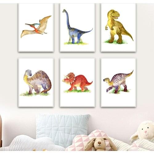 Wall Artwork Canvas Painting Nordic Posters Print Color Cartoon Dinosaur Animal Modern Pictures Modular For Kids Room Home Decor