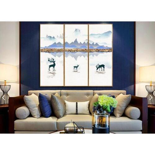 New ink painting of China to make money to become rich deer running water abstract decorative painting unframed