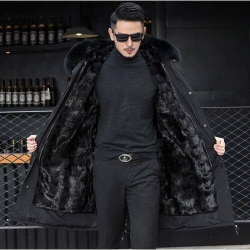 2021 New Mens Parkas Real Fox Fur Coat Fashion Mink Fur Lining Thick Leather Jacket Mens Jacket Jacket Casual Large Size L-5xl