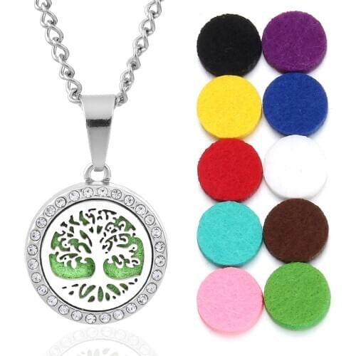 New Aroma locket Necklace Magnetic Tree of Life Aromatherapy Essential Oil Diffuser Perfume Locket Pendant Jewelry Free 10Pads