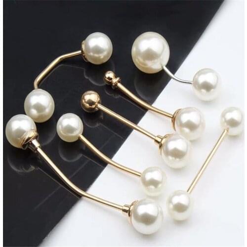 One Word Brooch Pin Buckle Women Shirt Clothing Decoration Accessories Buttons Metal Pearl Buttons Concealed Buckles