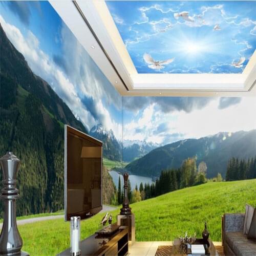 Custom 3d ceiling murals wallpaper Steppe lake 3d wallpaper for ceiling for living room non-woven ceiling wallpaper murals