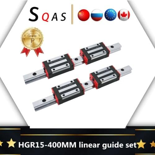 Fast deliver CNC square guide linear rail 2 PCS 400mm HGR15 linear guide +4 PCS HGH15CA / HGW15CC carriage slides block for CNC