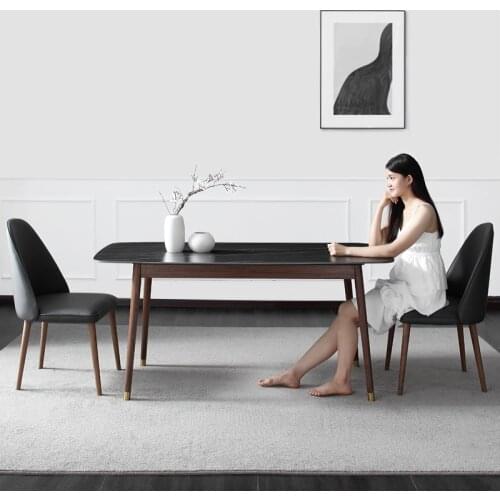 Black walnut light luxury rock plate small family type 4 people household simple modern dining table